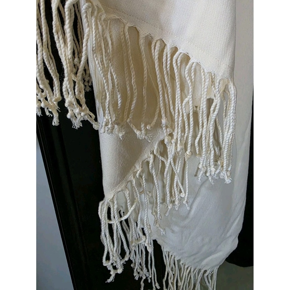 Cream Pashmina Style Shawl Wrap Fringe Soft Cashmere Silk Blend Made in Turkey - Picture 5 of 12